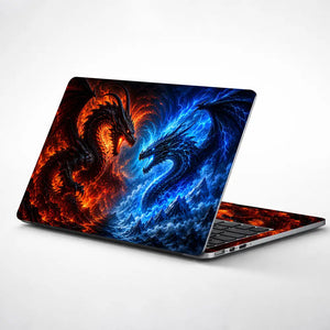 Fantasy Dragon Fire Ice Battle Laptop Skin - View 1