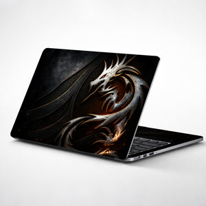 Fantasy Dragons Metallic Steel Dragon on Industrial Mesh Laptop Skin - View 1