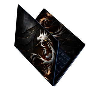 Fantasy Dragons Metallic Steel Dragon on Industrial Mesh Laptop Skin - View 2