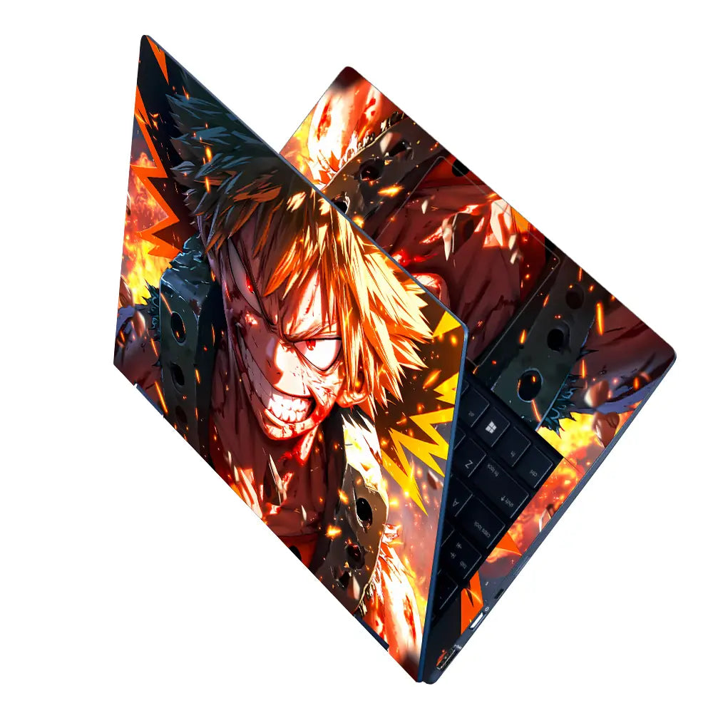 Fiery Anime Hero With Explosive Energy Laptop Skin - View 2