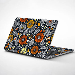 Folk Flowers Leaves Orange Laptop Skin - View 1