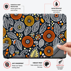 Folk Flowers Leaves Orange Laptop Skin - View 4