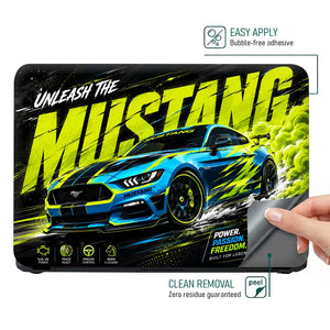 Ford Mustang Blue Yellow Neon Laptop Skin - View 4