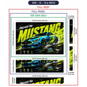 Ford Mustang Blue Yellow Neon Laptop Skin - View 8