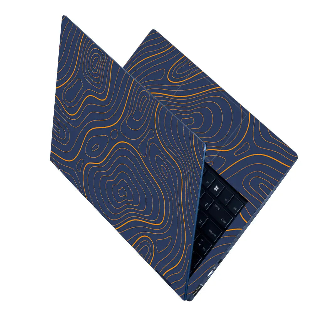 Geometric Lines On Deep Blue Background Laptop Skin - View 2
