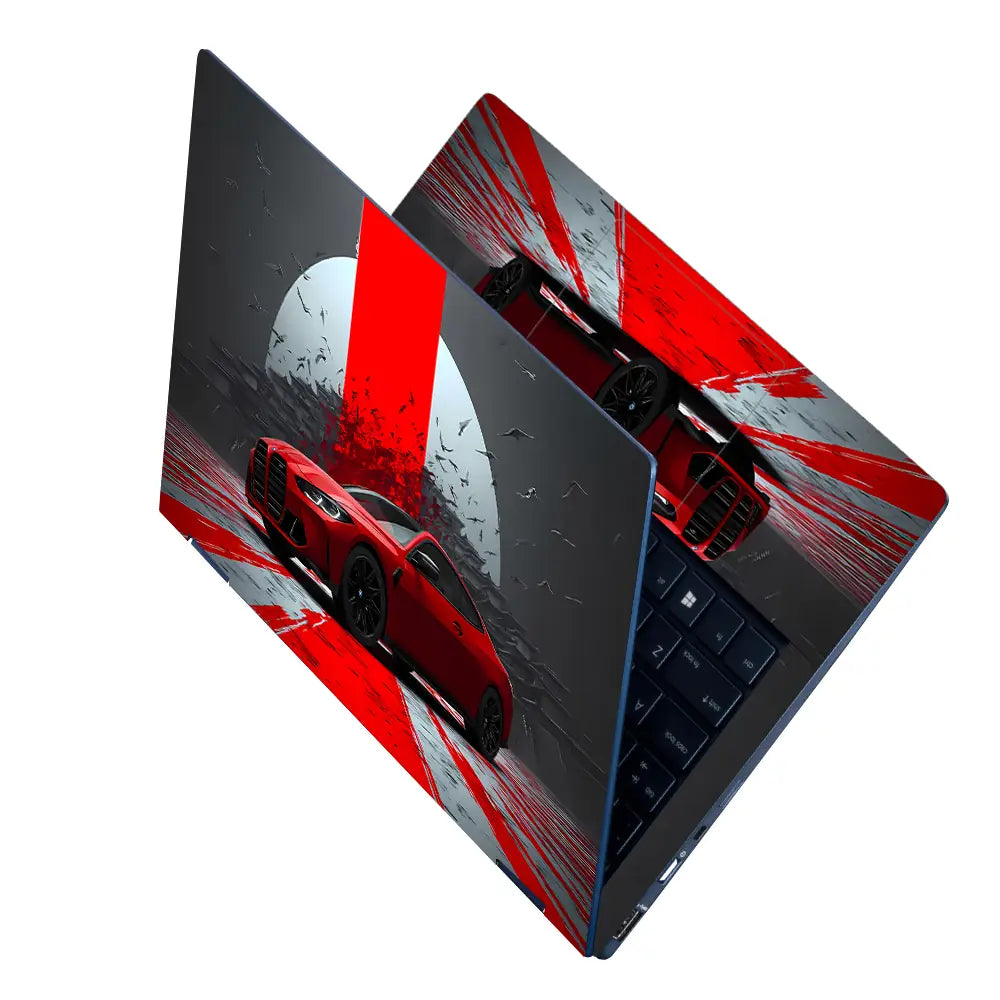 Geometric Red Car In Dramatic Setting Laptop Skin - View 2