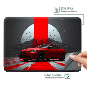 Geometric Red Car In Dramatic Setting Laptop Skin - View 4