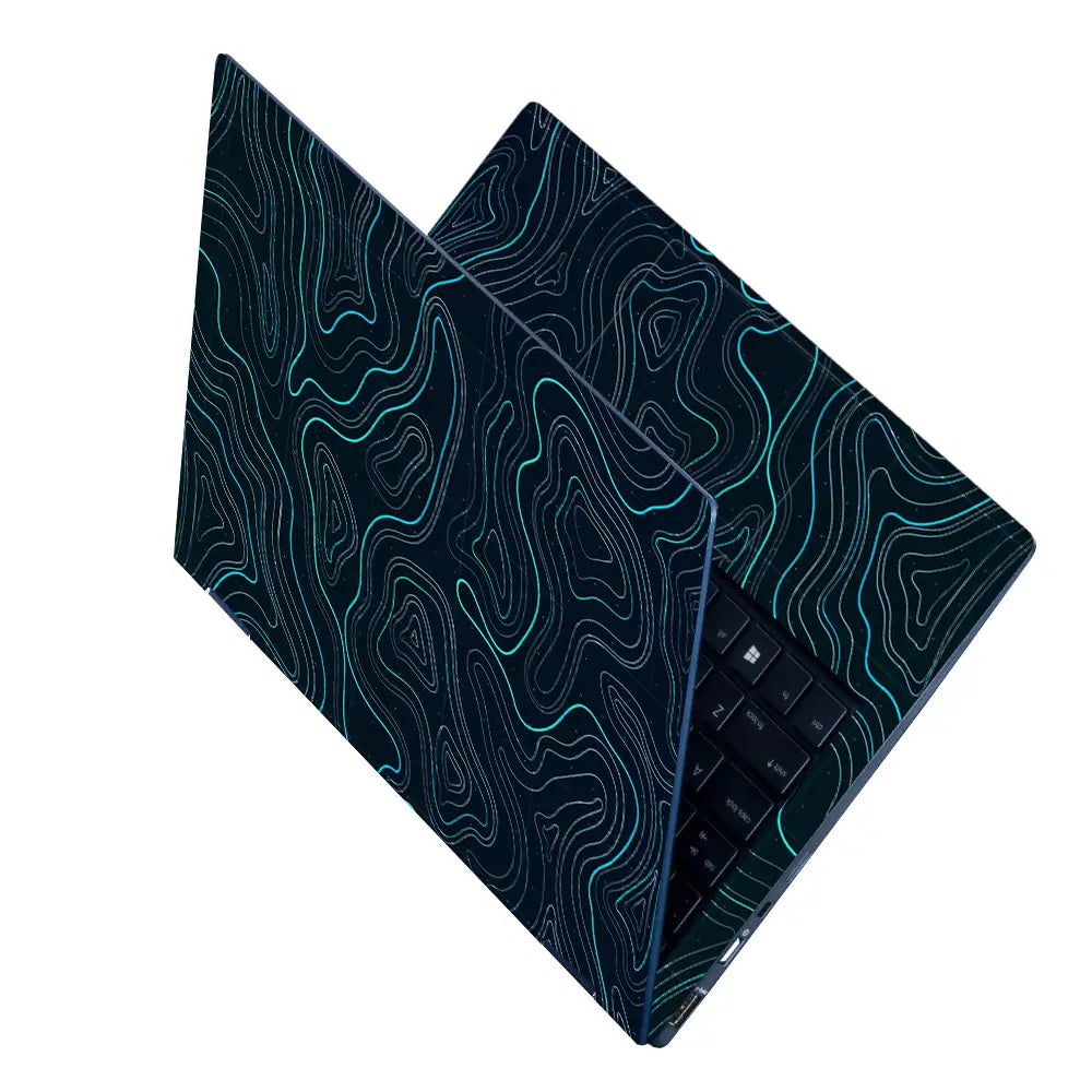 Geometric Waves On Dark Background Laptop Skin - View 2