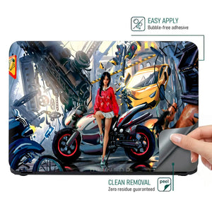 Girl with Motorcycle Sci-Fi Art Laptop Skin - View 4