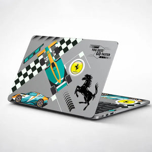 Go Faster Teal & Orange Racing Car Laptop Skin - View 1