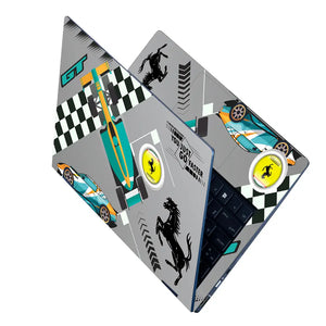 Go Faster Teal & Orange Racing Car Laptop Skin - View 2