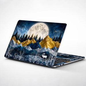 Gold Mountains Deer Moon Birds Laptop Skin - View 1