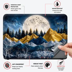 Gold Mountains Deer Moon Birds Laptop Skin - View 4