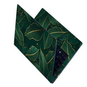 Green Gold Leaves Luxury Laptop Skin - View 2