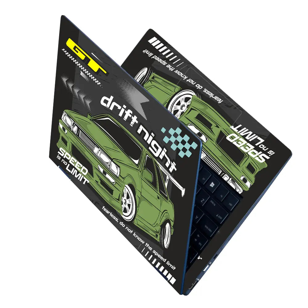 GT Drift Night Green Sports Car Laptop Skin - View 2