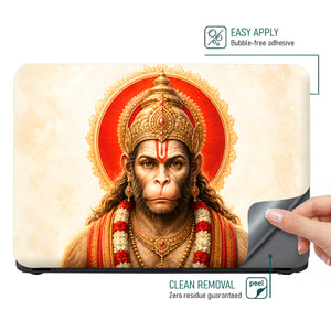 Hanuman Crowned Portrait Red Halo Cream Laptop Skin - View 4