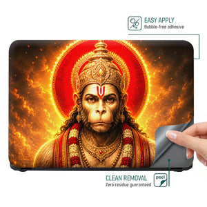 Hanuman Crowned Portrait Red Halo Fire Laptop Skin - View 4