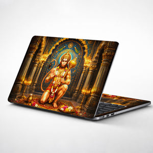 Hanuman Kneeling with Gada in Blue Arch Laptop Skin - View 1