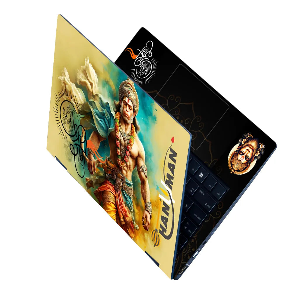 Hanuman Shri Ram Golden Yellow Smoke Art Laptop Skin - View 2
