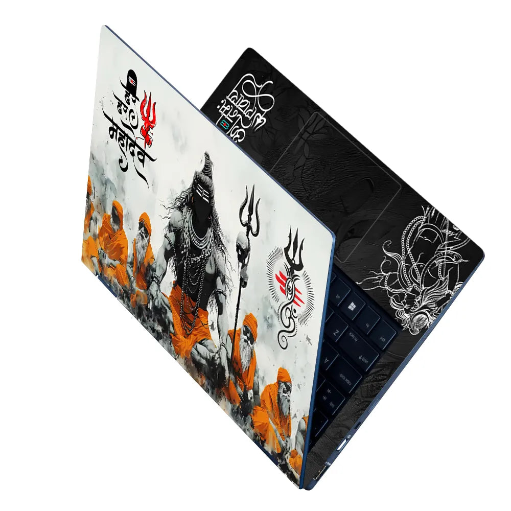 Har Har Mahadev Shiva Sadhus Trishul Ink Splash Art Laptop Skin - View 2