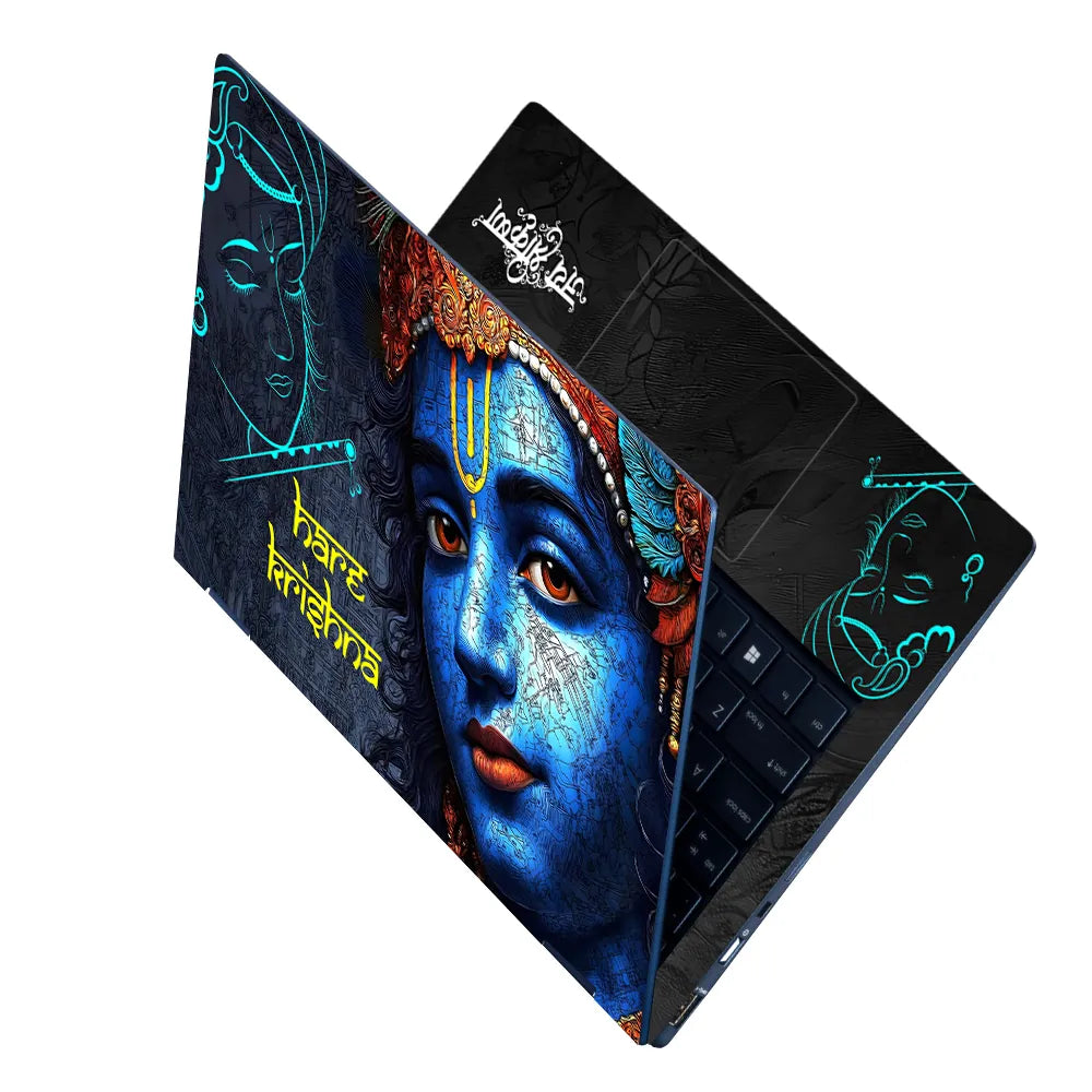 Hare Krishna Blue Face Dark Background Digital Art Laptop Skin - View 2