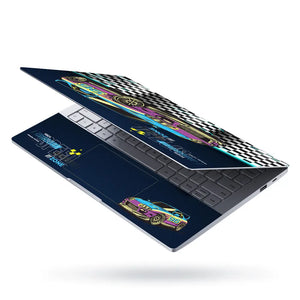 High Speed Zone Purple and Yellow Sports Car Laptop Skin - View 3