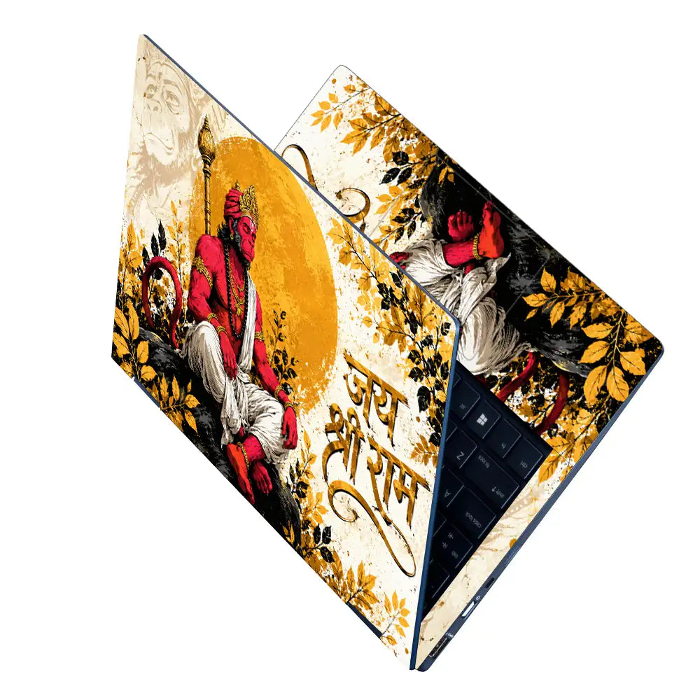 Hindu Hanuman Meditation Golden Sun Laptop Skin - View 2