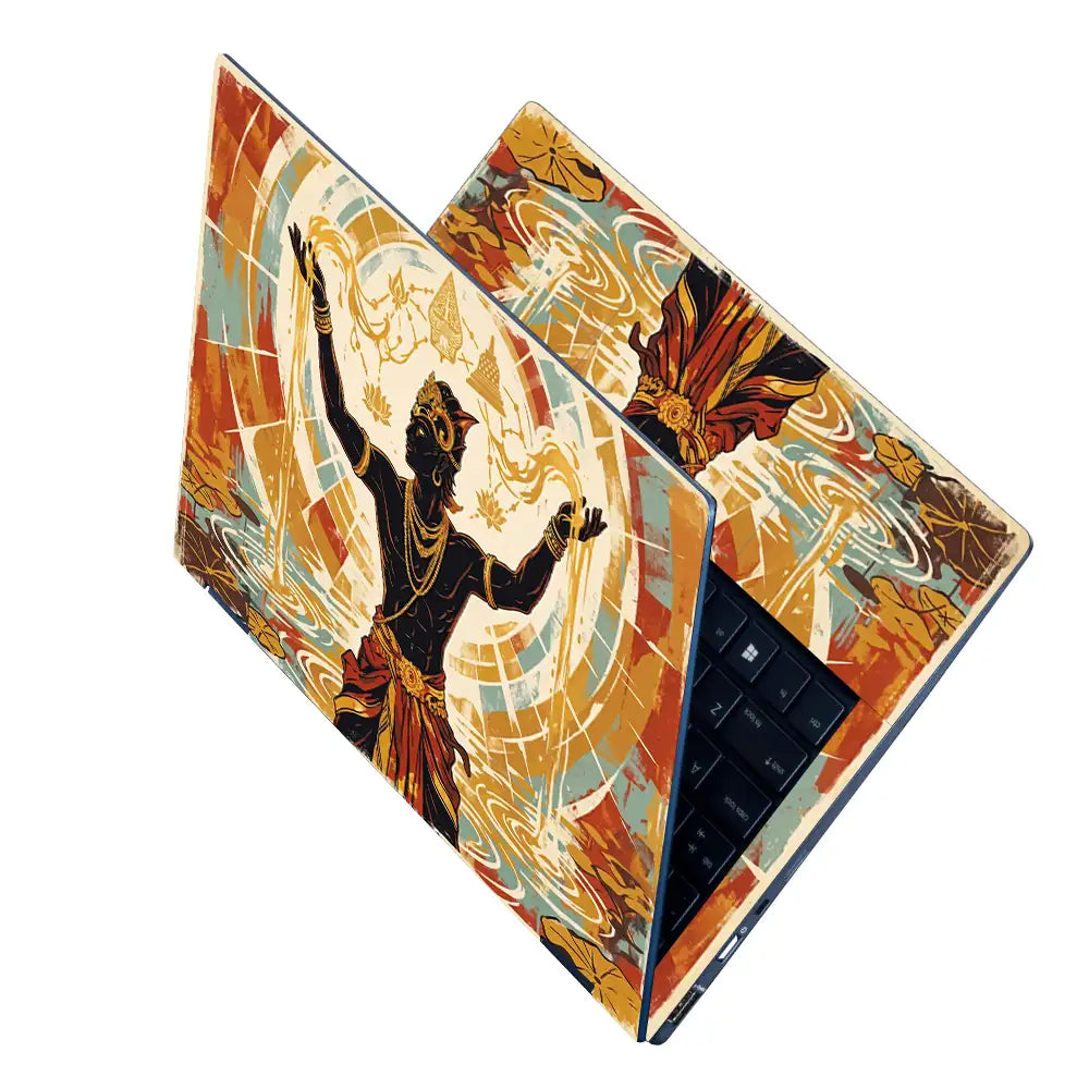 Hindu Krishna Lotus Water Retro Laptop Skin - View 2