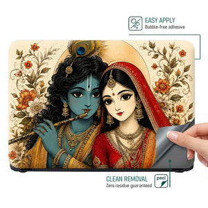 Hindu Radha Krishna Floral Folk Art Laptop Skin - View 4