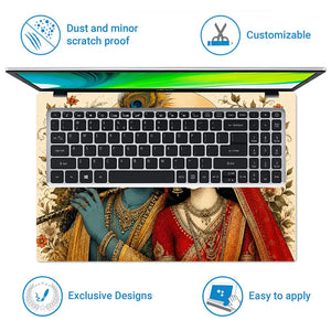 Hindu Radha Krishna Floral Folk Art Laptop Skin - View 5