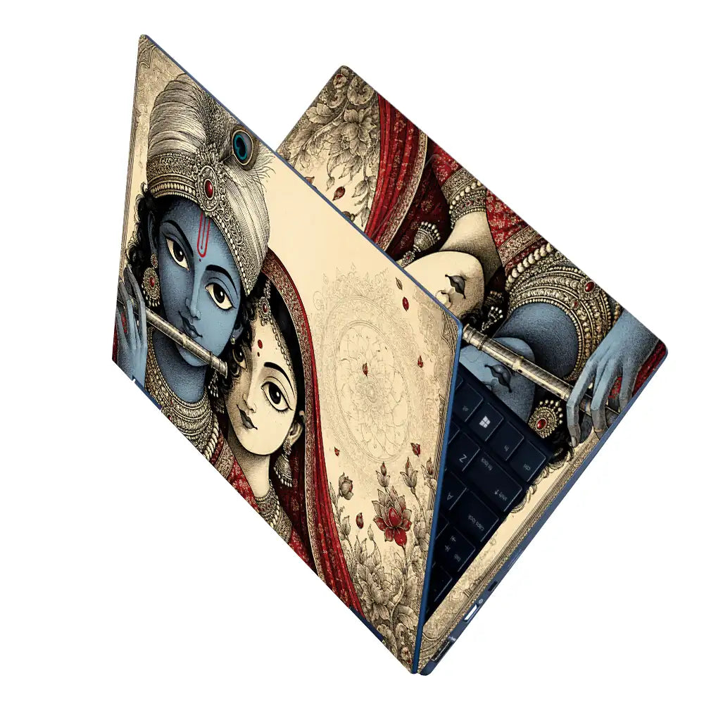 Hindu Radha Krishna Flute Portrait Laptop Skin - View 2