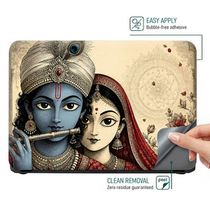 Hindu Radha Krishna Flute Portrait Laptop Skin - View 4