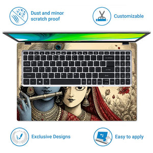Hindu Radha Krishna Flute Portrait Laptop Skin - View 5