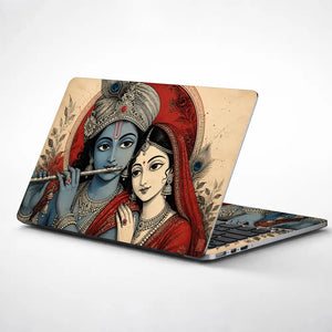 Hindu Radha Krishna Ink Art Red Laptop Skin - View 1