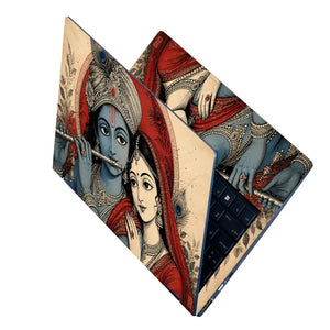 Hindu Radha Krishna Ink Art Red Laptop Skin - View 2