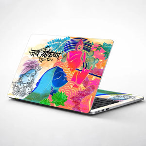 Jai Shri Krishna Colorful Pop Art Flute Lotus Laptop Skin - View 1