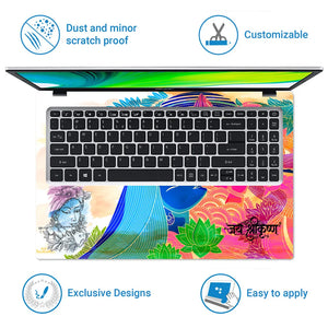 Jai Shri Krishna Colorful Pop Art Flute Lotus Laptop Skin - View 5