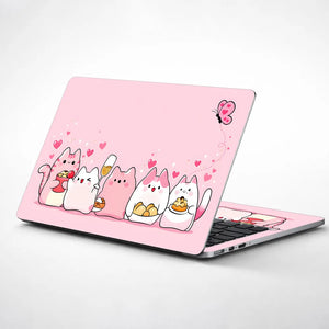 Kawaii Cats Sweets Pink Hearts Laptop Skin - View 1