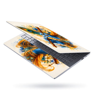 Krishna Blue Hands Playing Flute Watercolor Laptop Skin - View 3