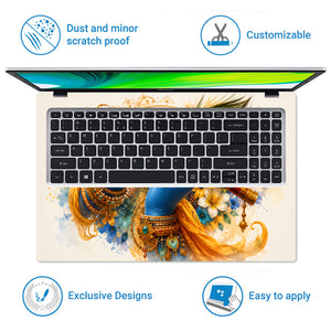 Krishna Blue Hands Playing Flute Watercolor Laptop Skin - View 5