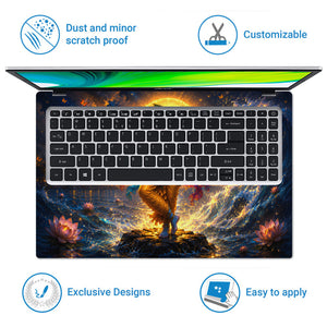 Krishna Dancing on Lotus Lake Rainbow Sash Laptop Skin - View 5