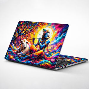Krishna Flute Cow Color Swirl Laptop Skin - View 1