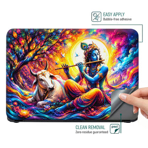 Krishna Flute Cow Color Swirl Laptop Skin - View 4
