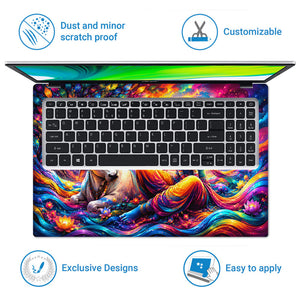 Krishna Flute Cow Color Swirl Laptop Skin - View 5
