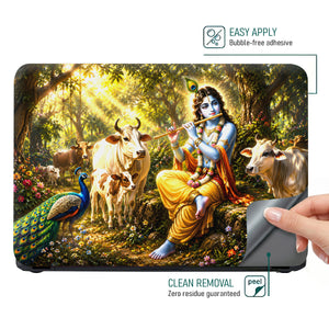 Krishna Flute Forest Cows Laptop Skin - View 4