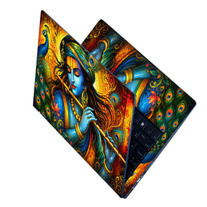 Krishna Flute Peacock Art Laptop Skin - View 2