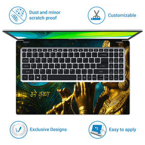Krishna Golden Statue Peacock Feather Hare Krishna Laptop Skin - View 5