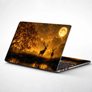 Landscape Deer Golden Moon Sunset Laptop Skin - View 1
