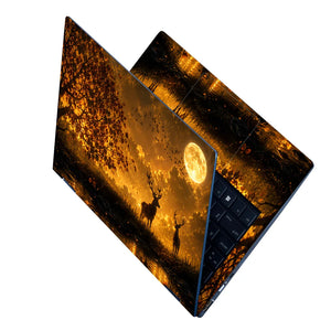 Landscape Deer Golden Moon Sunset Laptop Skin - View 2
