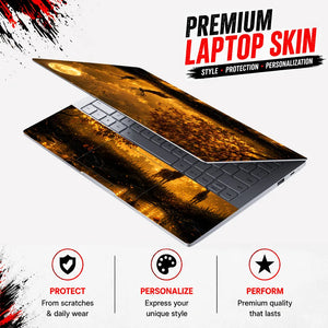 Landscape Deer Golden Moon Sunset Laptop Skin - View 3